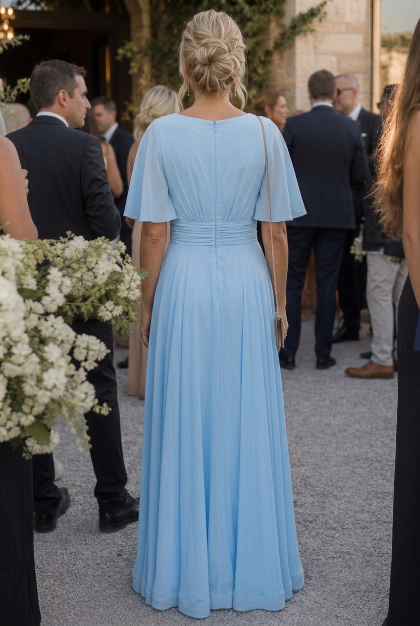 Orelia | Robe Maxi Évasée à Manches Courtes et Décolleté en V Embellie