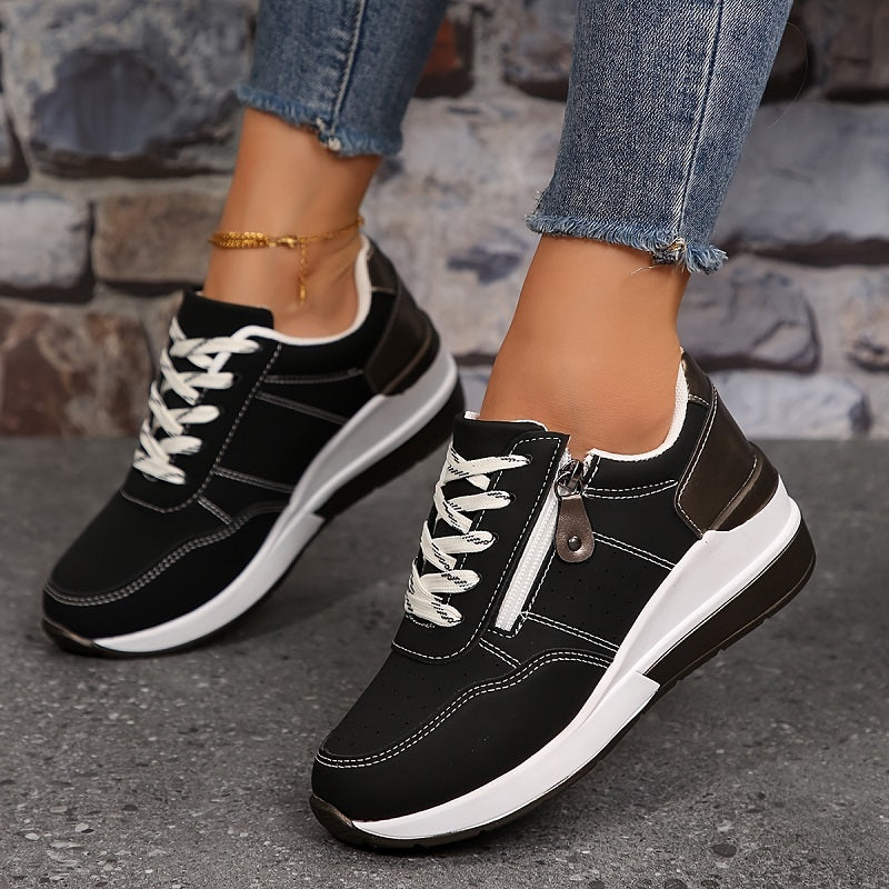 Baskets Orthopédiques Femme | Semelle Wedge avec Fermeture Éclair & Lacets