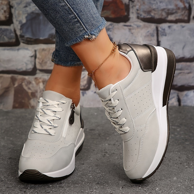 Baskets Orthopédiques Femme | Semelle Wedge avec Fermeture Éclair & Lacets