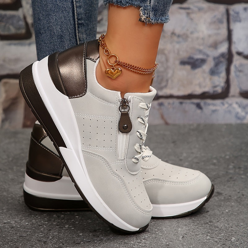 Baskets Orthopédiques Femme | Semelle Wedge avec Fermeture Éclair & Lacets