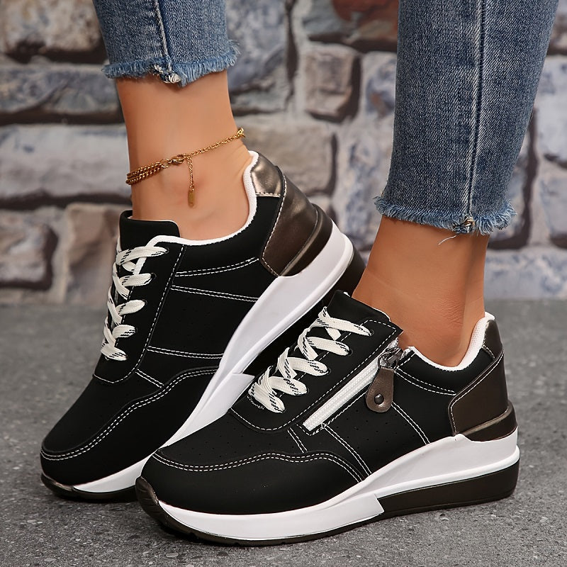 Baskets Orthopédiques Femme | Semelle Wedge avec Fermeture Éclair & Lacets
