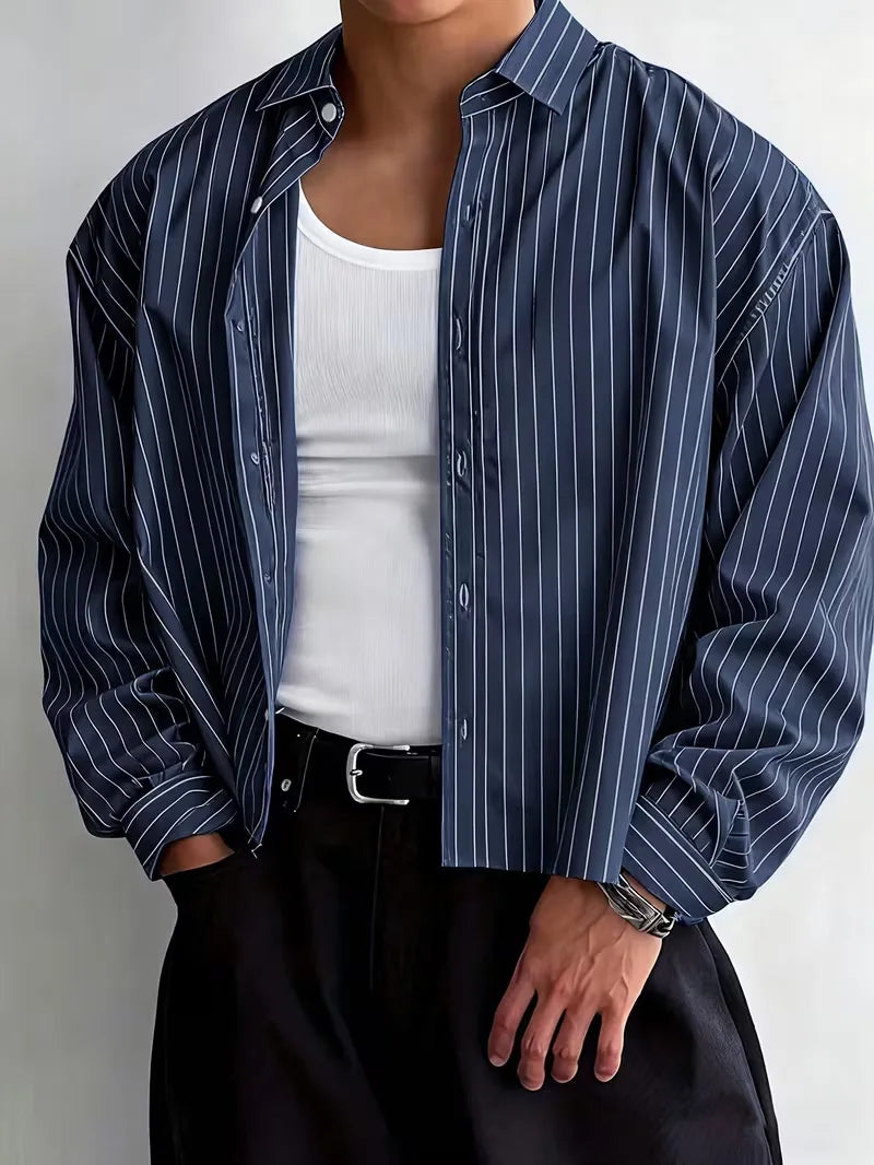 Chemise Homme Oversized | Rayée Verticalement & Coupe Détendue