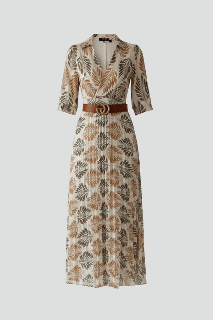 Robe Maxi Femme avec Imprimé à Motifs et Manches Longues au Coude