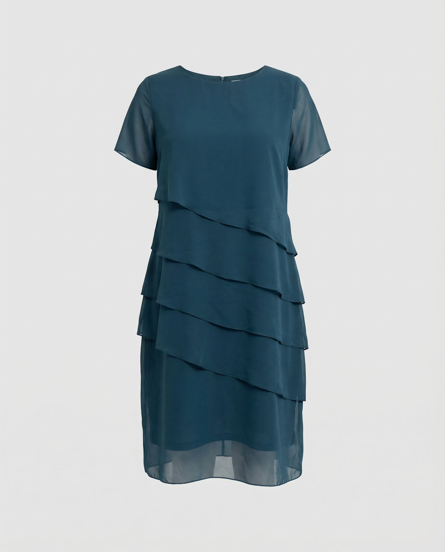 Robe pour femmes avec encolure ronde, manches courtes et superposition transparente à plusieurs couches | Mode Heidi