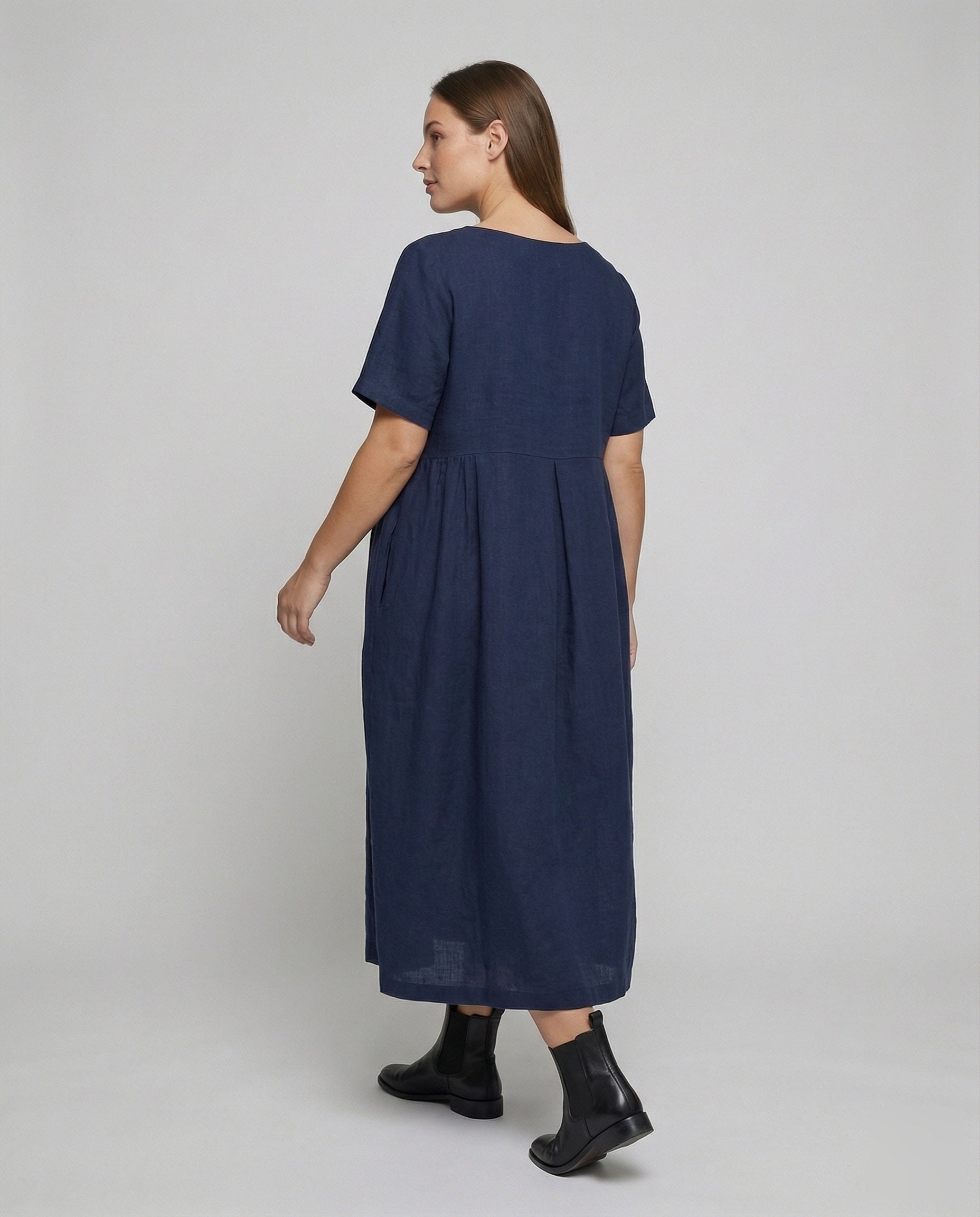 Robe Maxi en Lin avec Plis Avant Flottants pour Femmes