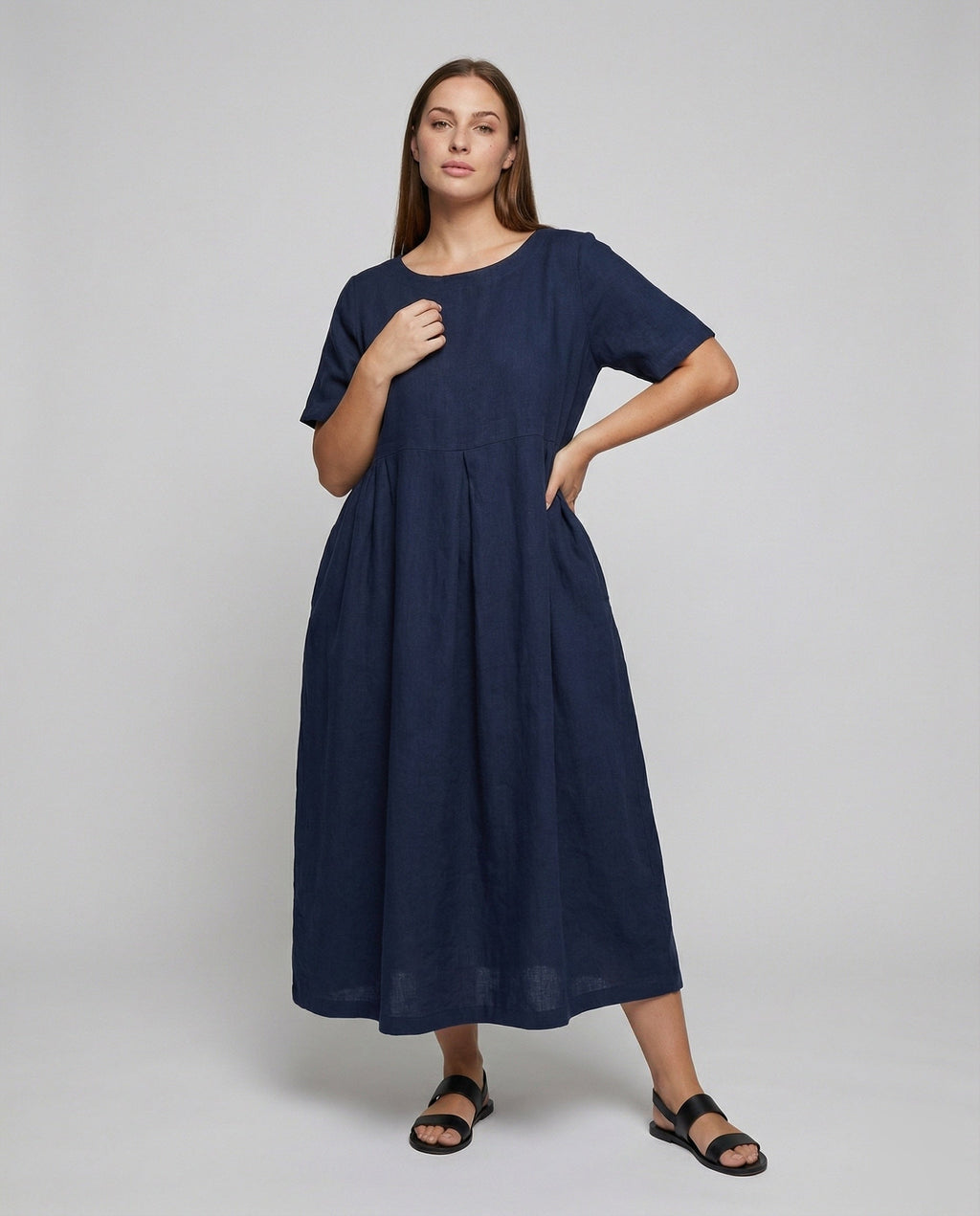 Robe Maxi en Lin avec Plis Avant Flottants pour Femmes