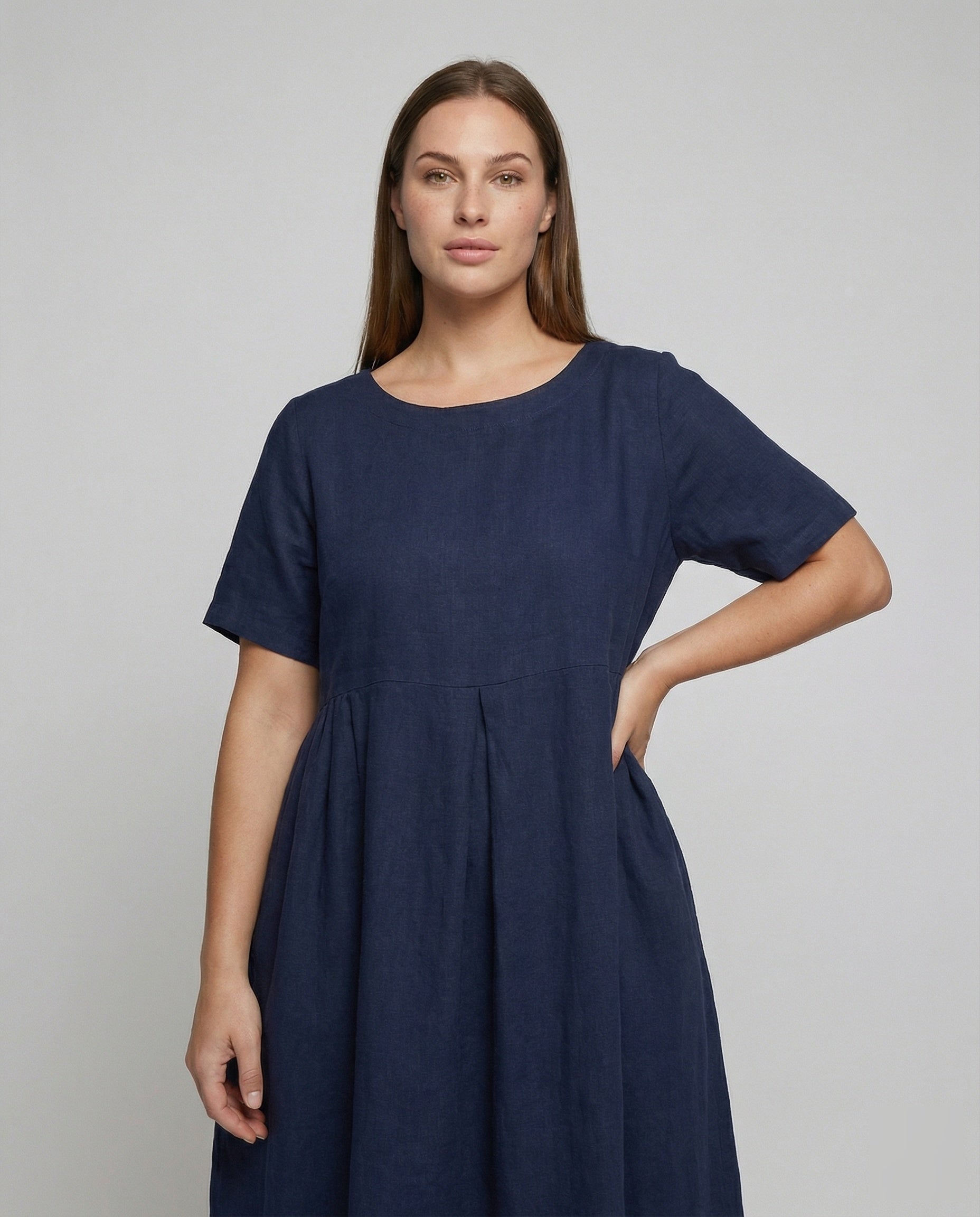 Robe Maxi en Lin avec Plis Avant Flottants pour Femmes