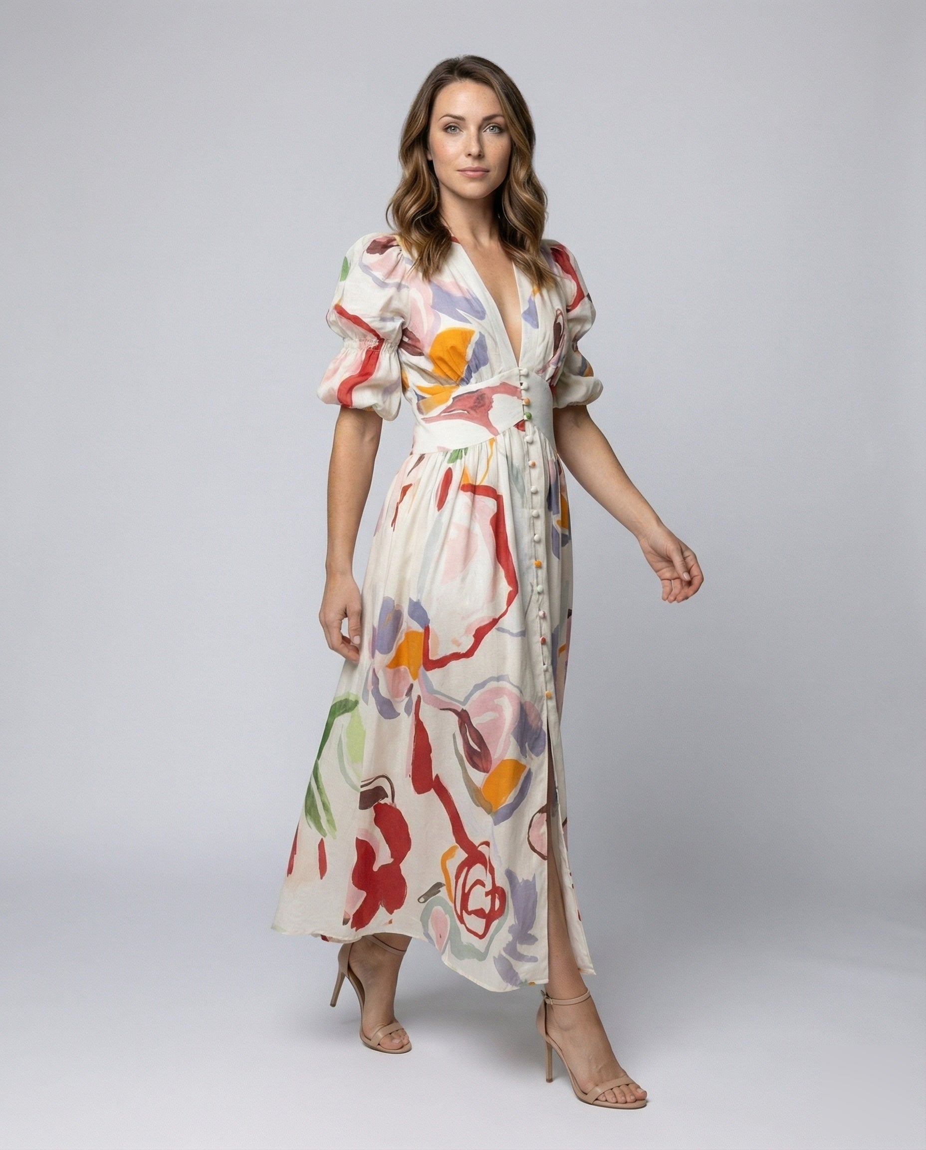 Robe à décolleté en V pour femmes avec taille corset