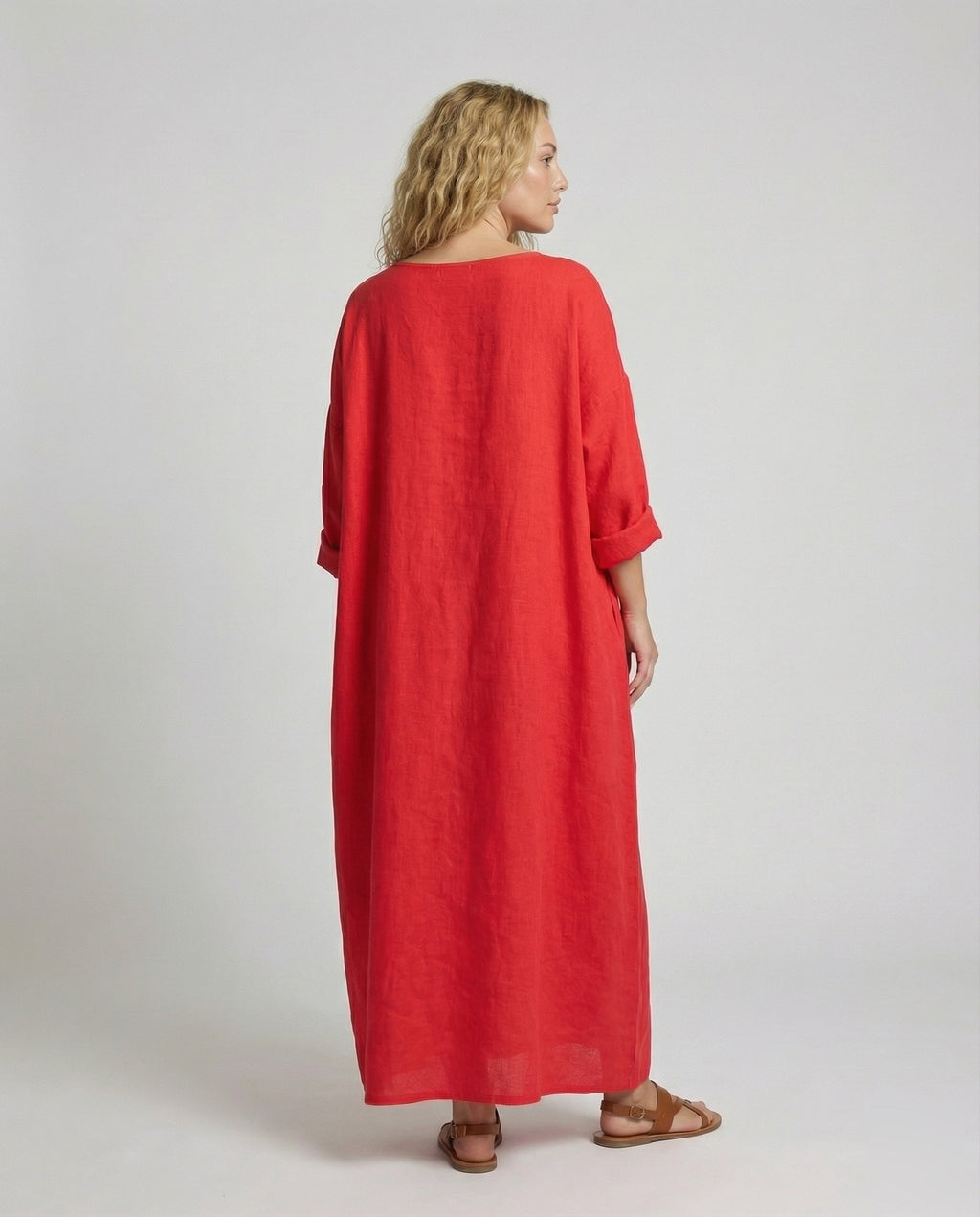 Robe longue en lin pour femmes avec ourlet en ballon