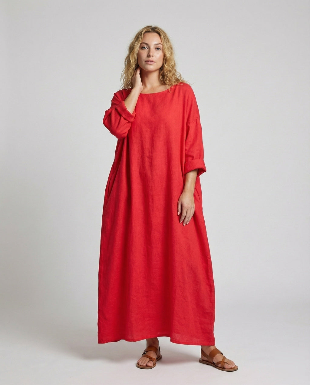 Robe longue en lin pour femmes avec ourlet en ballon