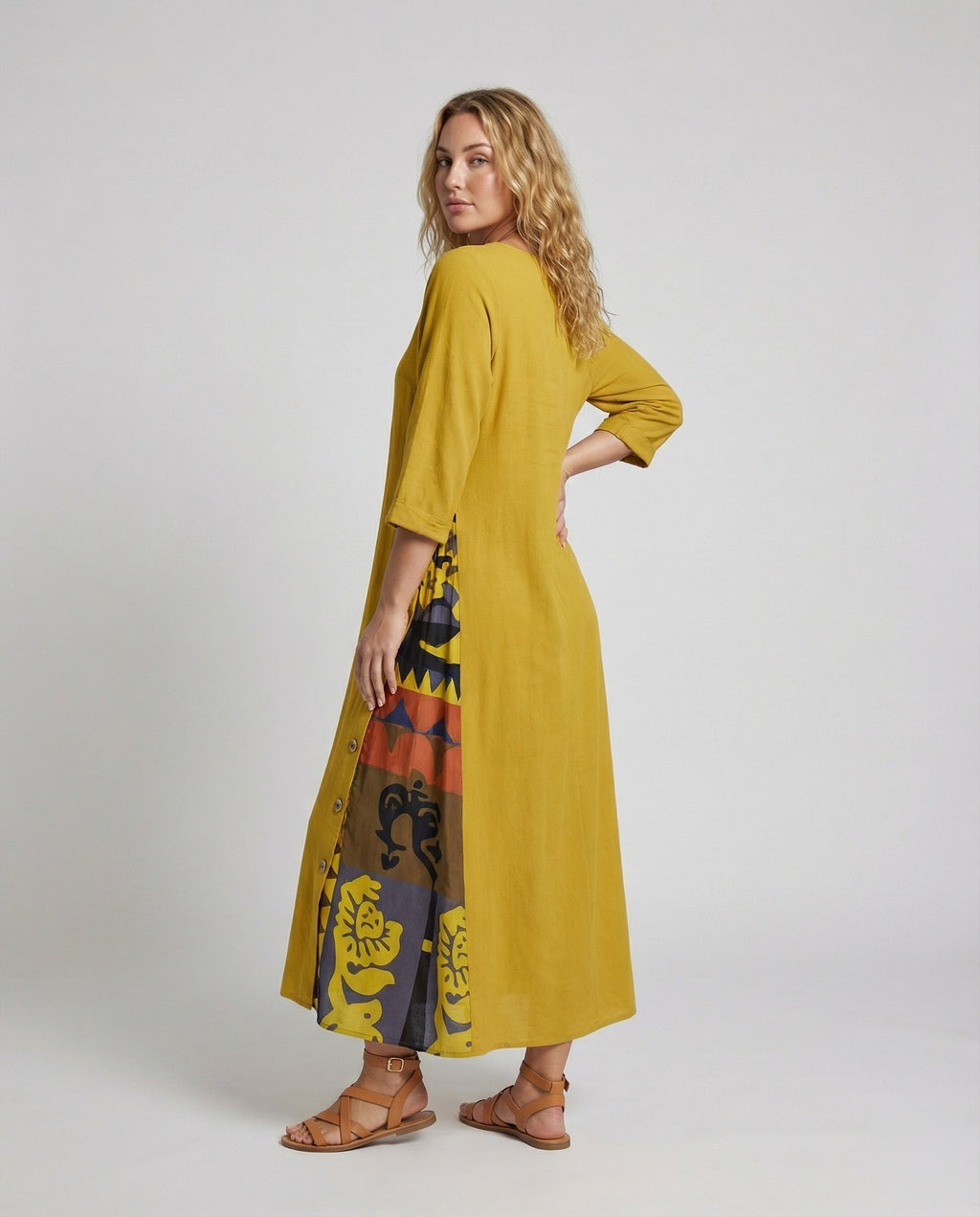 Robe maxi femme avec insert imprimé
