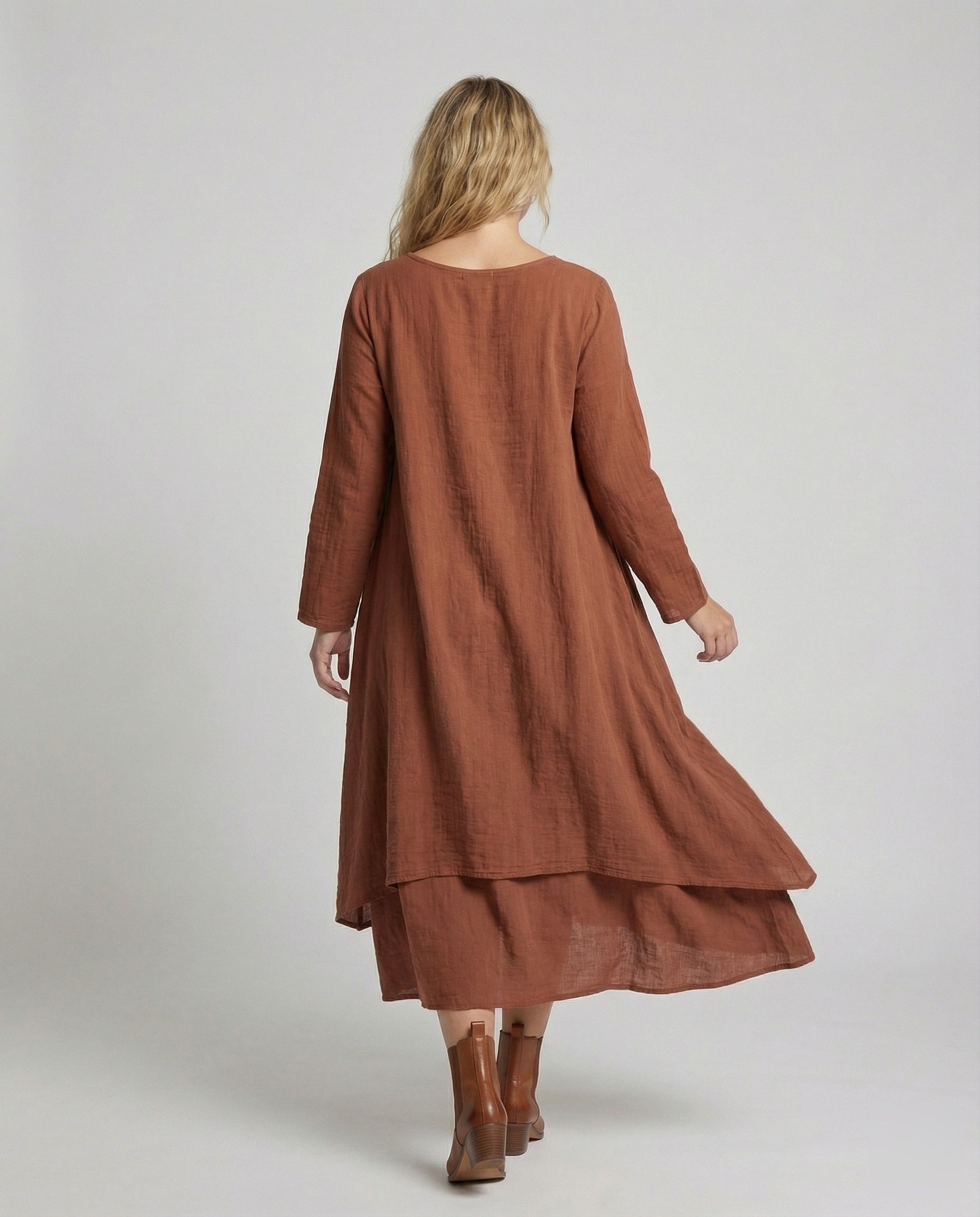 Robe maxi Boho à deux couches pour femmes en look lin
