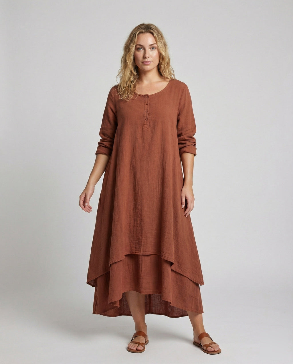 Robe maxi Boho à deux couches pour femmes en look lin