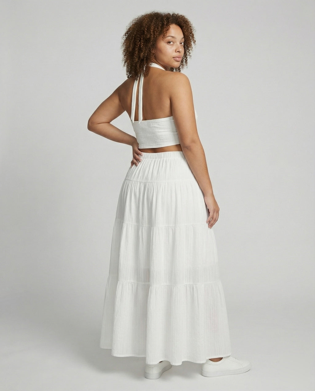 Ensemble taille haute pour femmes avec jupe maxi plissée