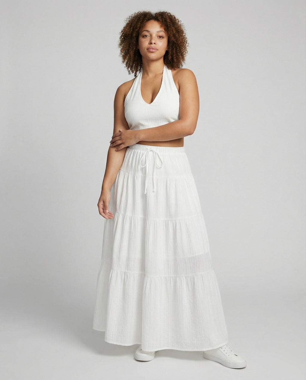 Ensemble taille haute pour femmes avec jupe maxi plissée