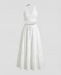 Ensemble taille haute pour femmes avec jupe maxi plissée