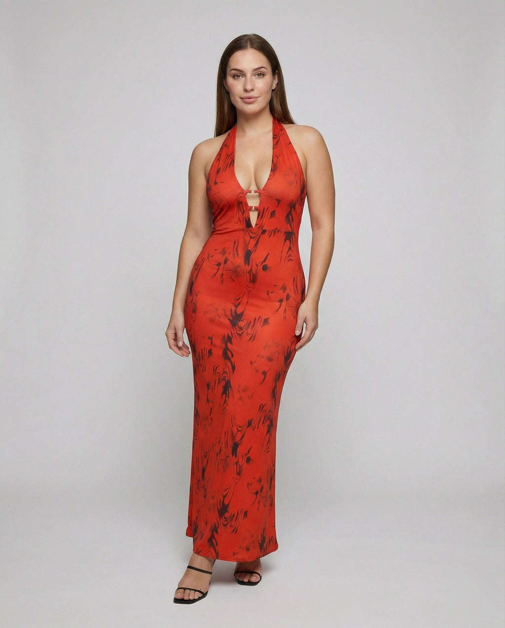 Robe maxi à dos nu pour femmes avec devant à œillets décoratifs