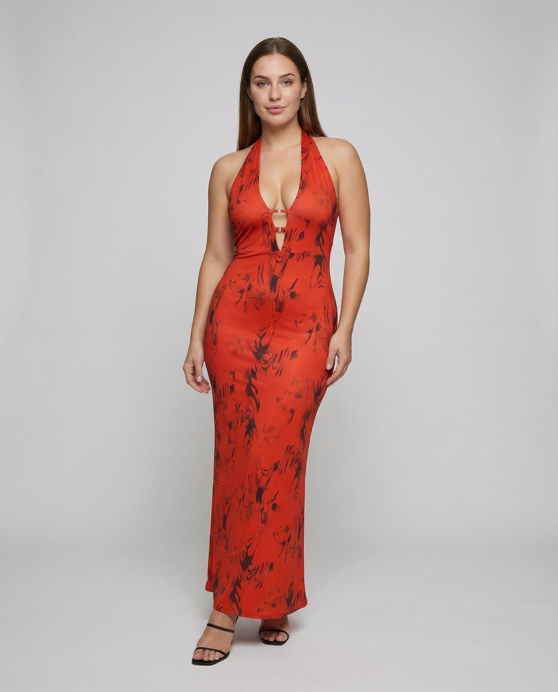 Robe maxi à dos nu pour femmes avec devant à œillets décoratifs
