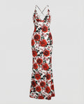 Robe maxi femme avec imprimé roses et bretelles spaghetti