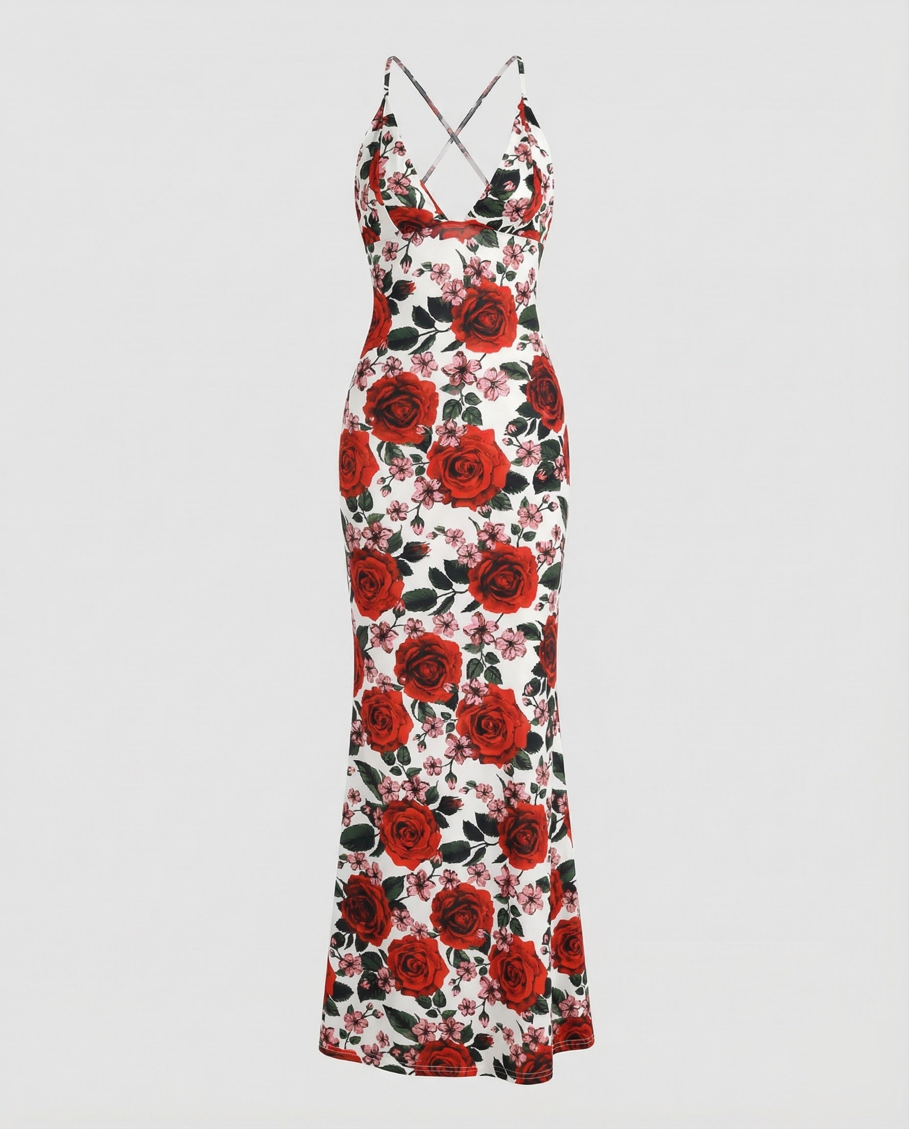 Robe maxi femme avec imprimé roses et bretelles spaghetti