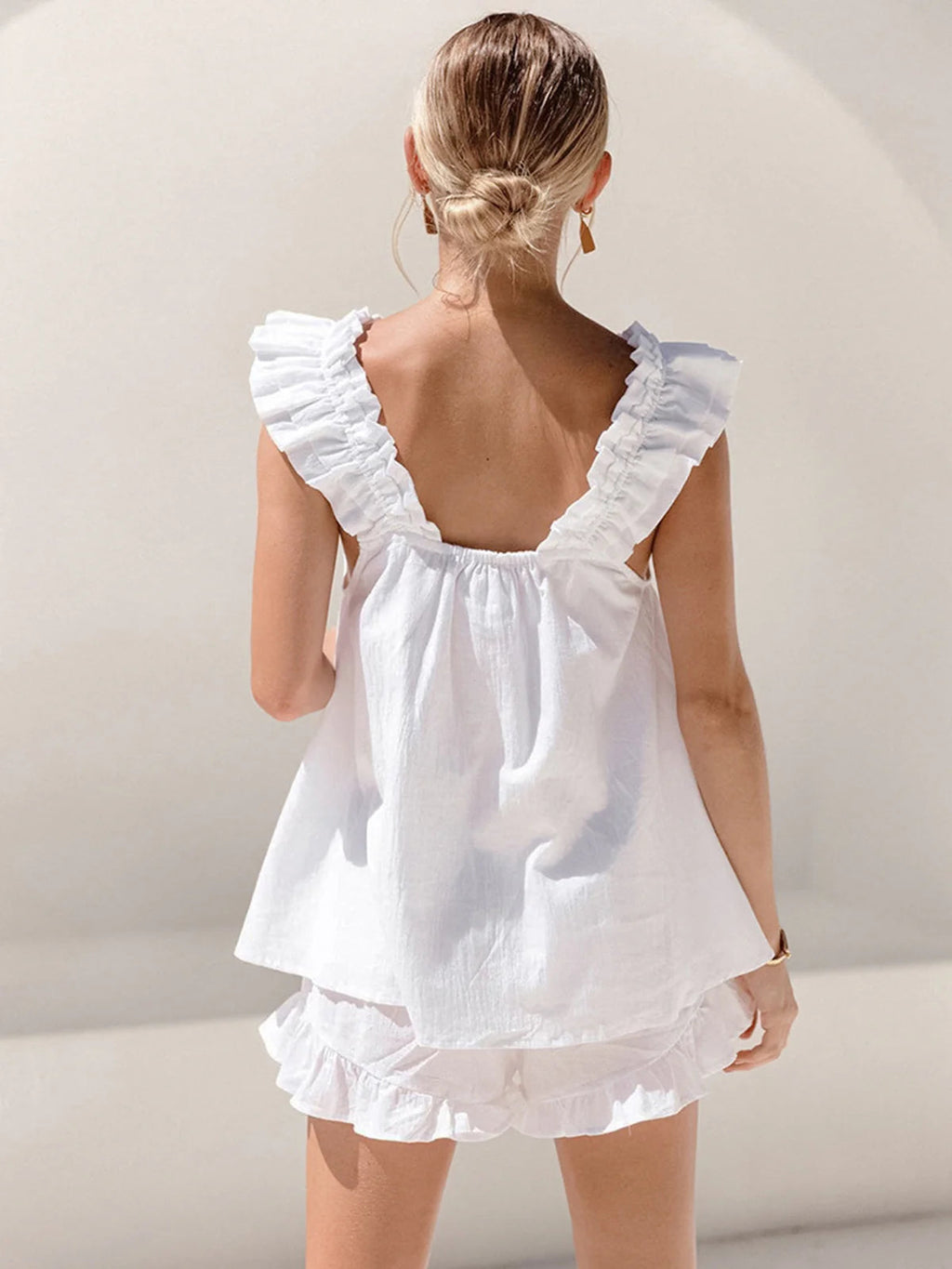 Ensemble de Shorts en Mélange de Lin à Volants