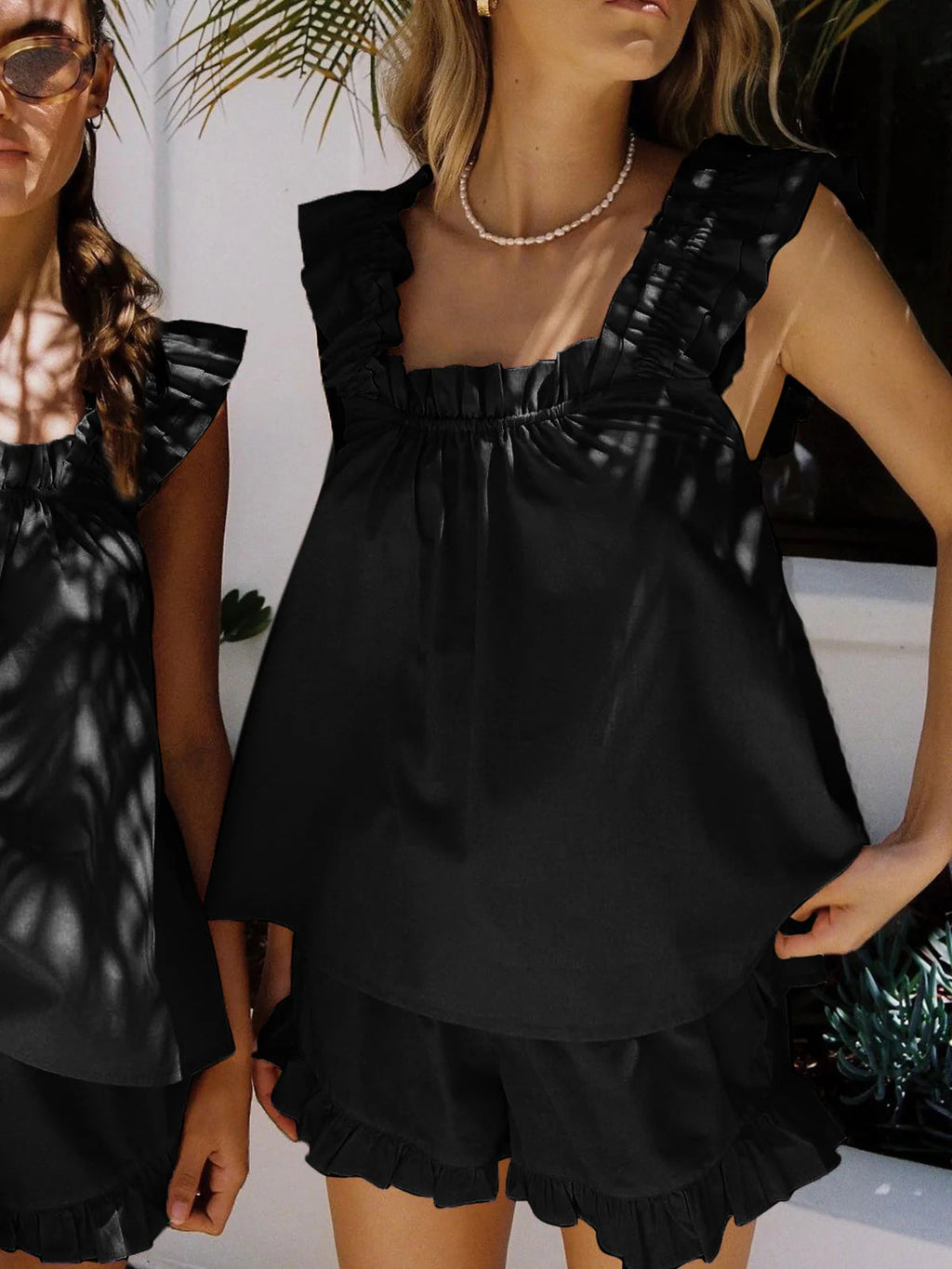 Ensemble de Shorts en Mélange de Lin à Volants