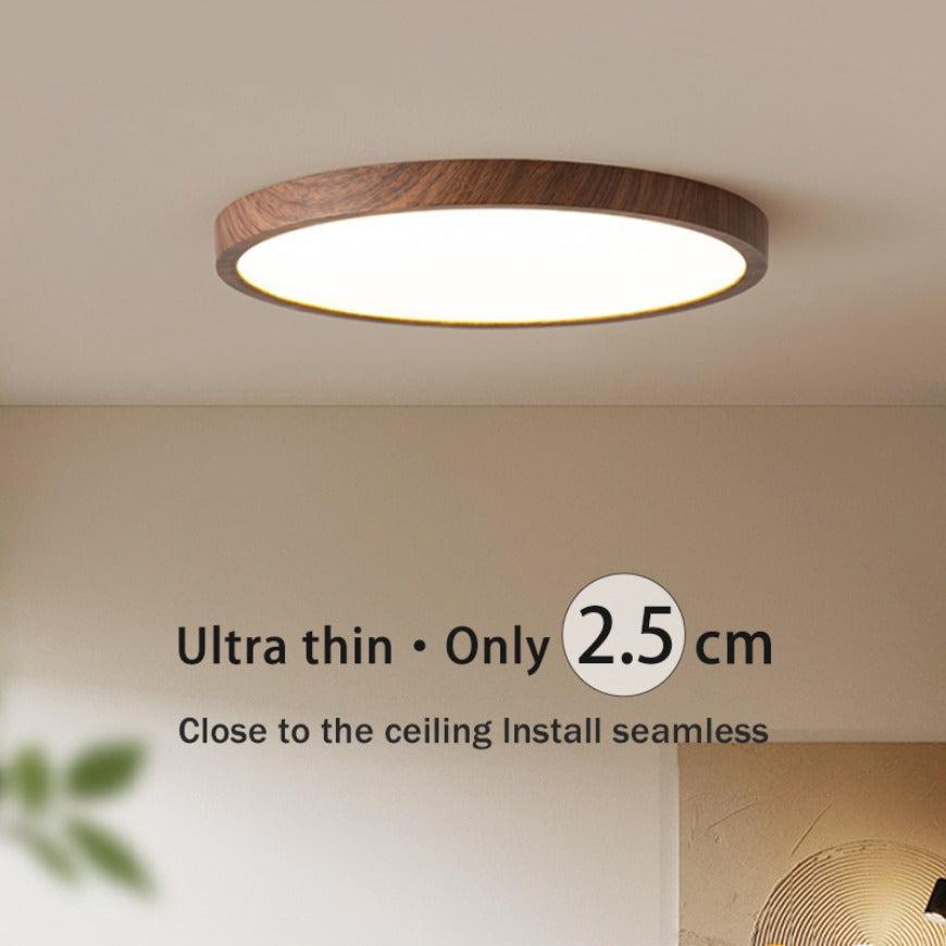 Lampe de Plafond Circulaire Moderne avec Éclairage LED Réglable en Couleur Noyer Chaud pour Salon et Chambre