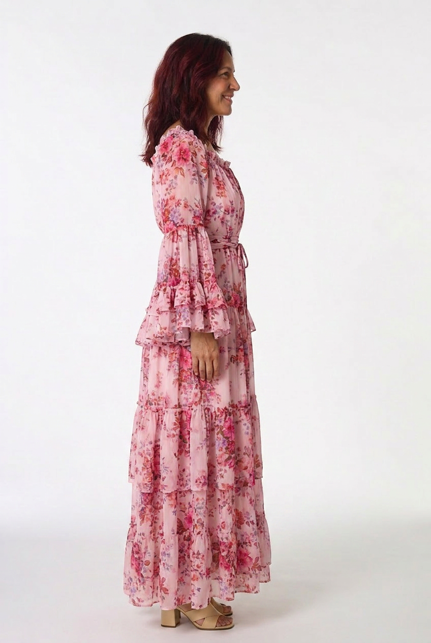 Rosalie | Robe maxi bohémienne à imprimé floral pour femmes avec manches cloche à volants