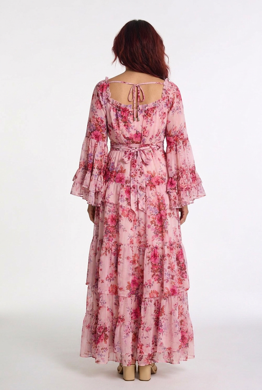 Rosalie | Robe maxi bohémienne à imprimé floral pour femmes avec manches cloche à volants