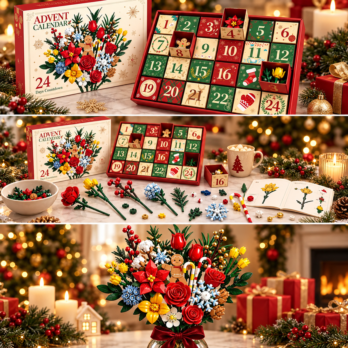 Calendrier de l'Avent Fleurs 2026 – Créez Votre Propre Bouquet de Noël Magique