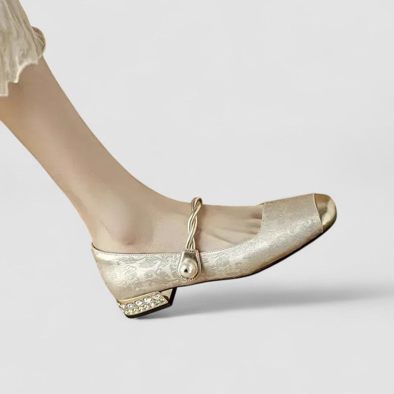 Chaussures à Talon Carré pour Femme avec Bout Carré et Paillettes Brillantes