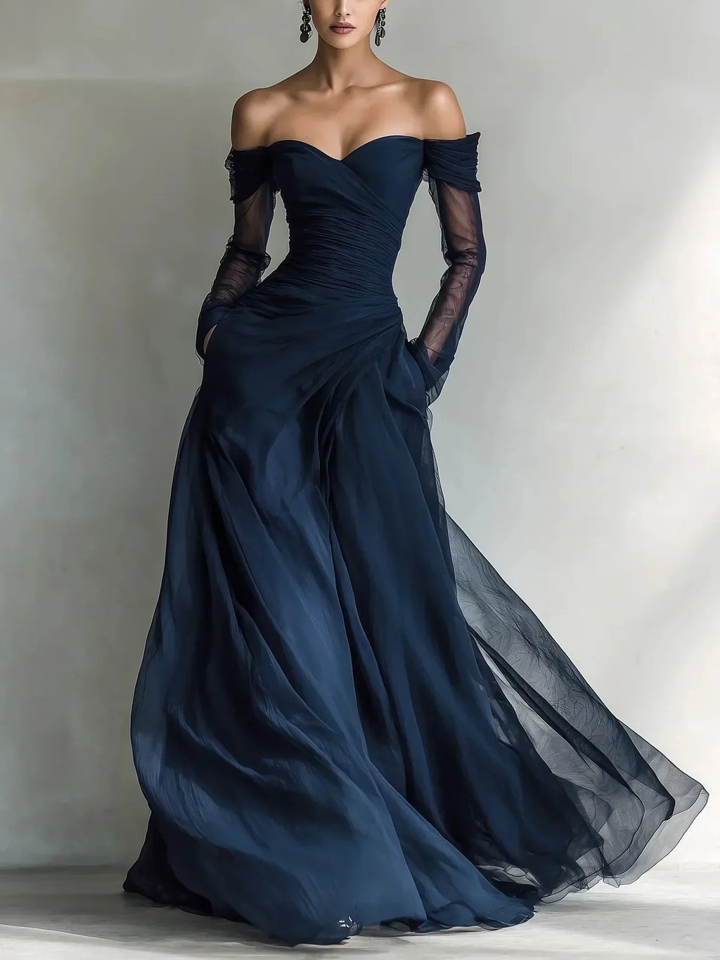 Roulona | Robe de soirée sans épaules avec manches transparentes