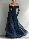 Roulona | Robe de soirée sans épaules avec manches transparentes