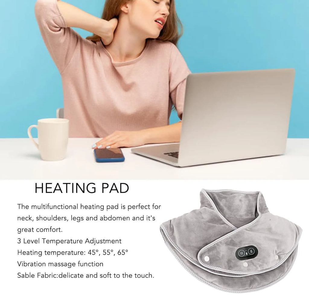 Coussin Chauffant pour le Cou et les Épaules avec Vibrations USB