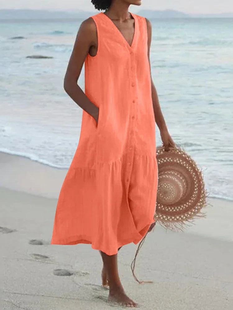 Cavela | Robe d'été sans manches avec patte de boutonnage