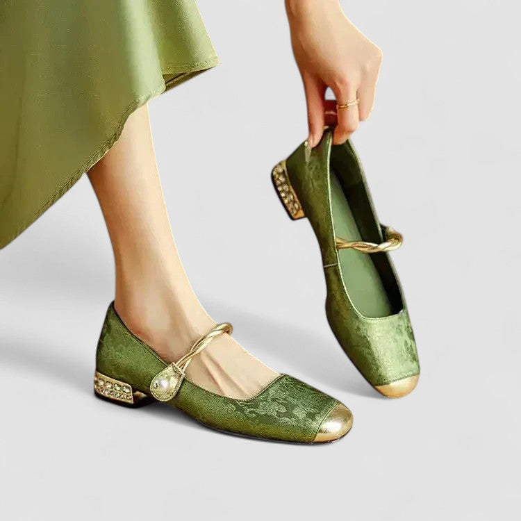 Chaussures à Talon Carré pour Femme avec Bout Carré et Paillettes Brillantes
