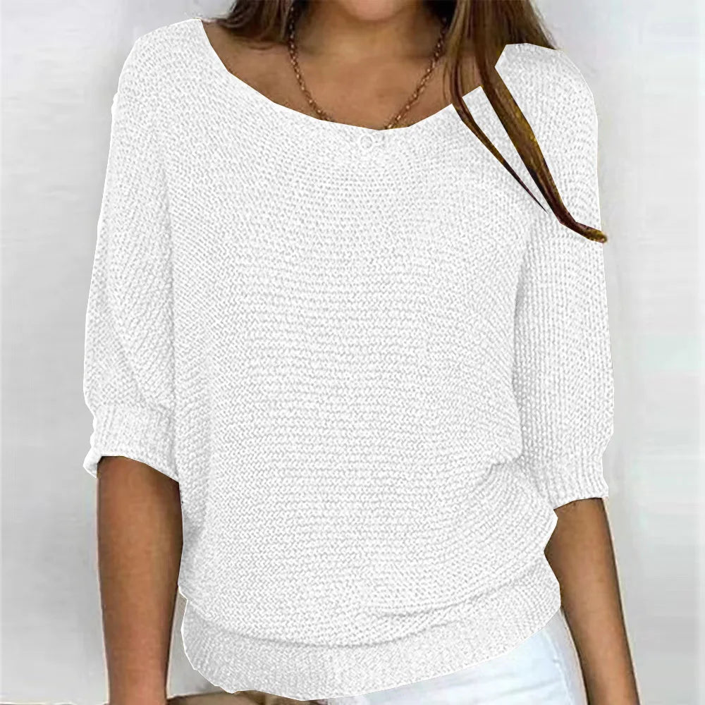 Pull en tricot pour femme avec col rond et manches trois quarts