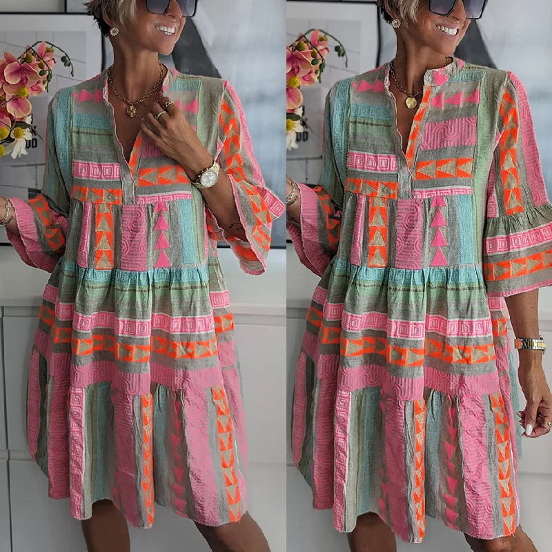 Ava™ - Robe d'été élégante à décolleté en V en coton et chanvre