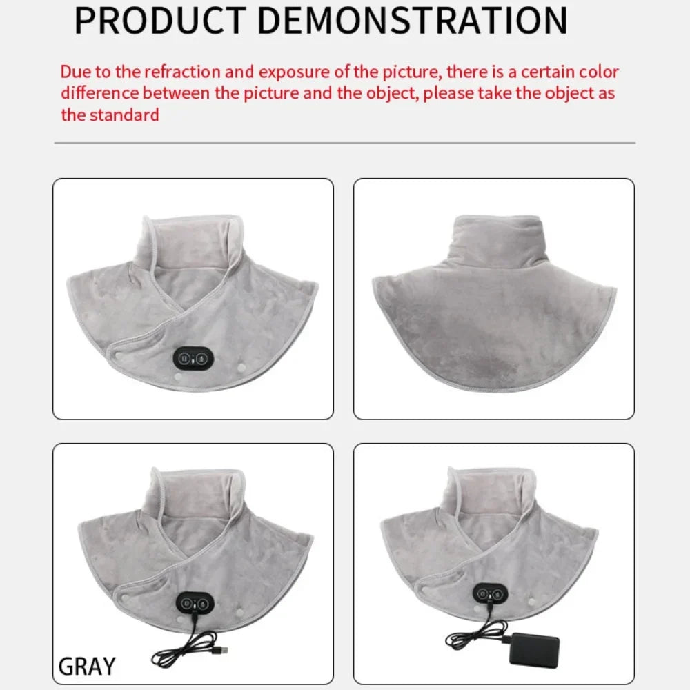 Coussin Chauffant pour le Cou et les Épaules avec Vibrations USB