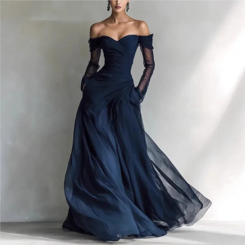 Roulona | Robe de soirée sans épaules avec manches transparentes