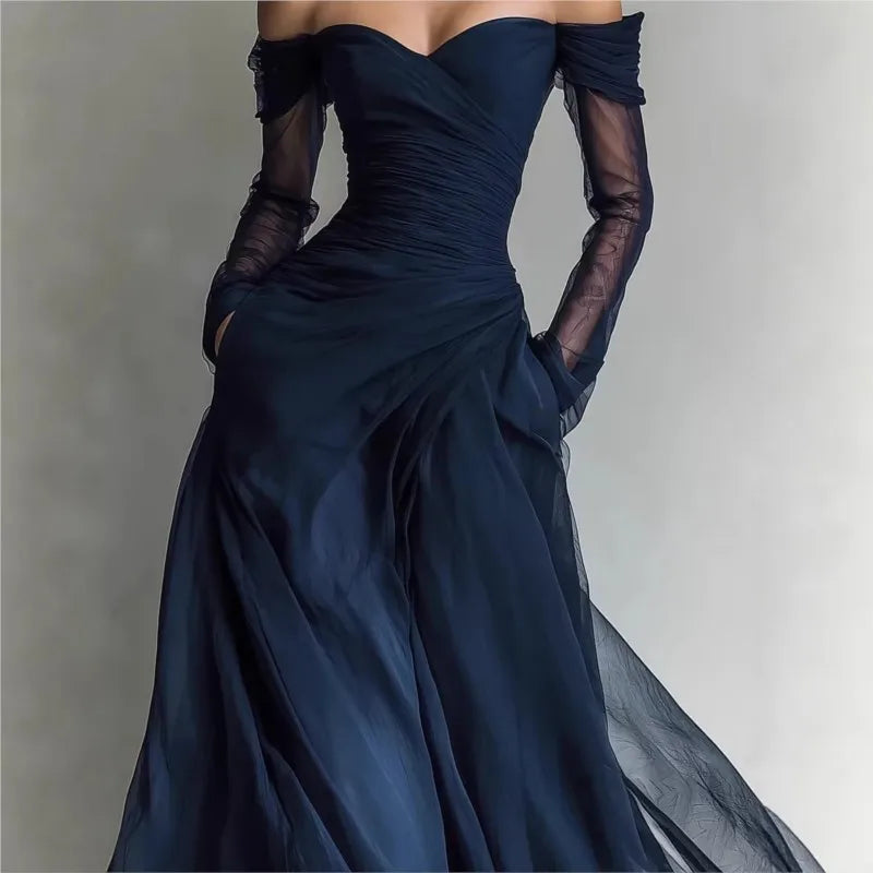 Roulona | Robe de soirée sans épaules avec manches transparentes