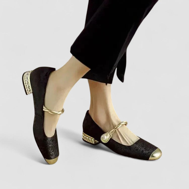 Chaussures à Talon Carré pour Femme avec Bout Carré et Paillettes Brillantes