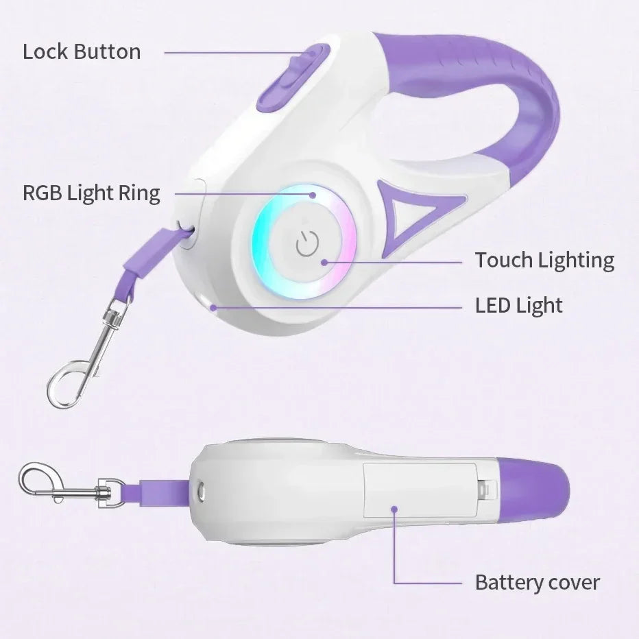 Ligne LED pour chien LumiLeash FlexiLight | Ligne rétractable avec éclairage | Longueur de 3 m & 5 m | Pour chiens & chats jusqu'à 35 kg