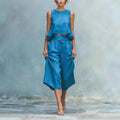 Ensemble de deux pièces pour femme avec crop top en lin et pantalon large