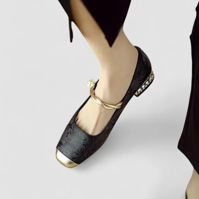 Chaussures à Talon Carré pour Femme avec Bout Carré et Paillettes Brillantes