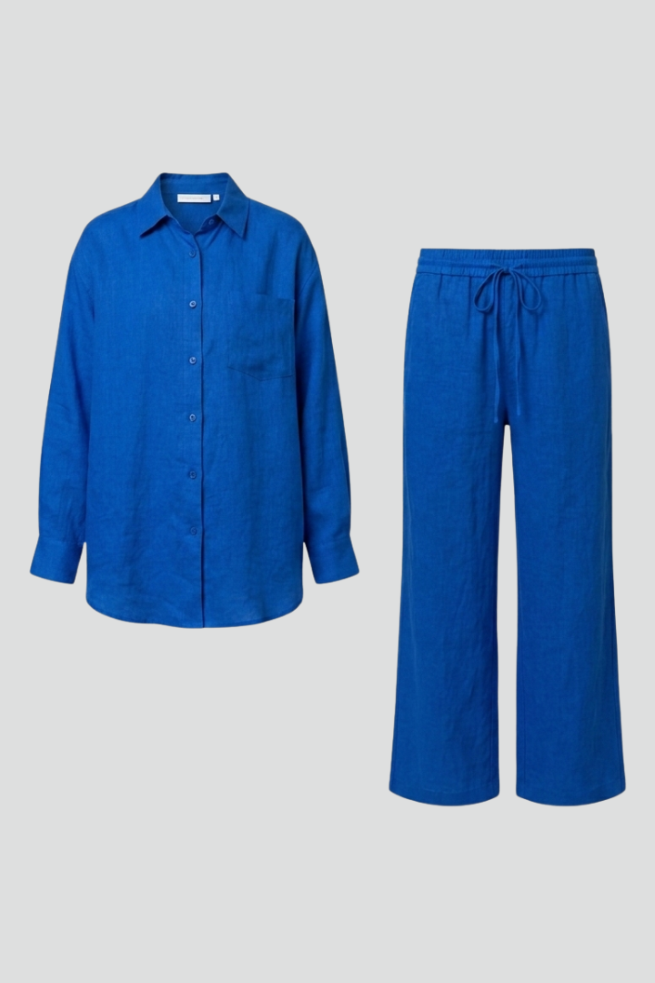 Ensemble Femme Deux Pièces avec Chemise à Boutons et Pantalon Droit