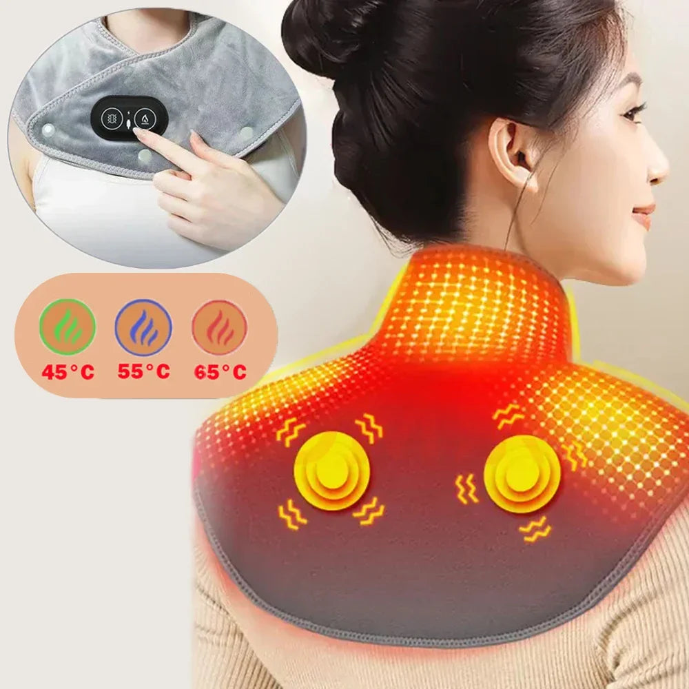 Coussin Chauffant pour le Cou et les Épaules avec Vibrations USB