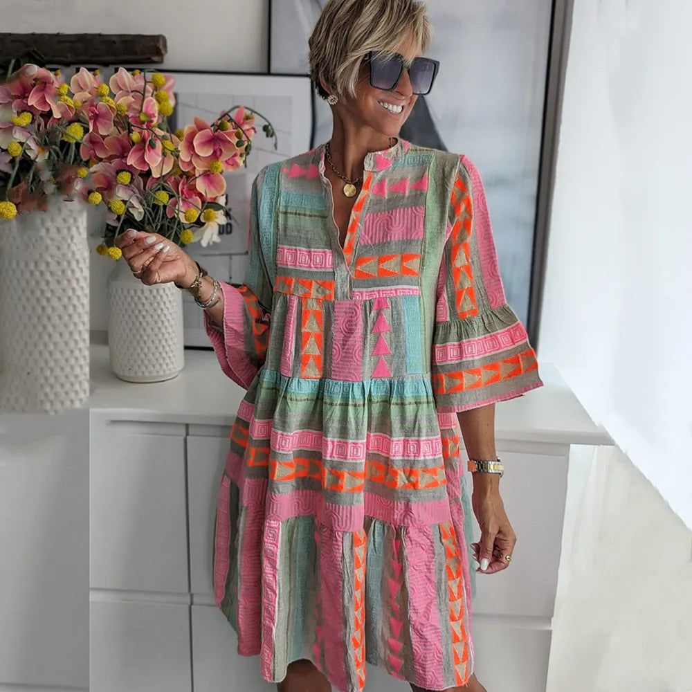 Ava™ - Robe d'été élégante à décolleté en V en coton et chanvre