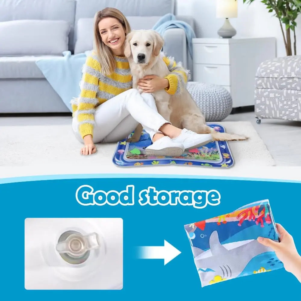 AquaPaws | Tapis de Jeu Aquatique Interactif pour Chats & Chiens | Tapis de Jeu Rafraîchissant d'Été | Gonflable & Portable | 65 cm / 100 cm