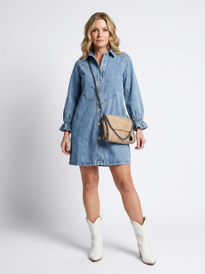 Sabine | Robe Chemise en Jean à Manches Longues avec Boutonnage